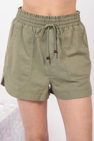 VERY J Drawstring Elastic Waist Linen Shorts - 1985 the VAULT Boutique