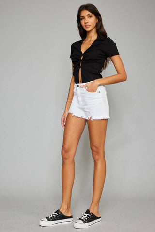 Kancan Full Size High Rise Frayed Hem Denim Shorts - 1985 the VAULT Boutique