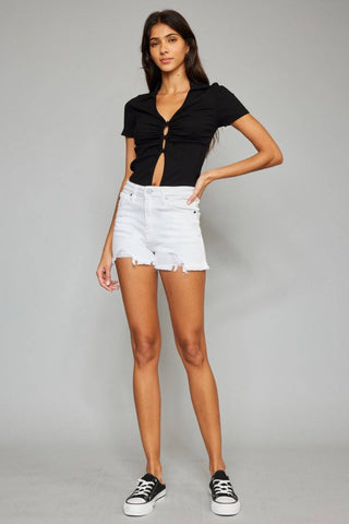 Kancan Full Size High Rise Frayed Hem Denim Shorts - 1985 the VAULT Boutique