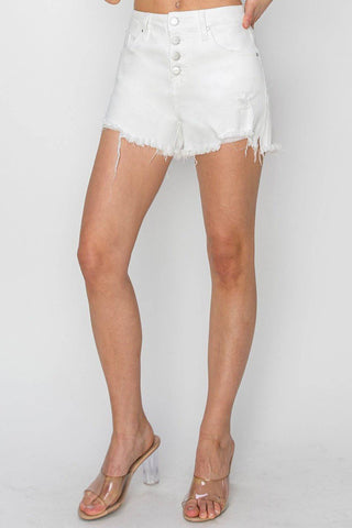 RISEN Button Fly Frayed Hem Denim Shorts - 1985 the VAULT Boutique