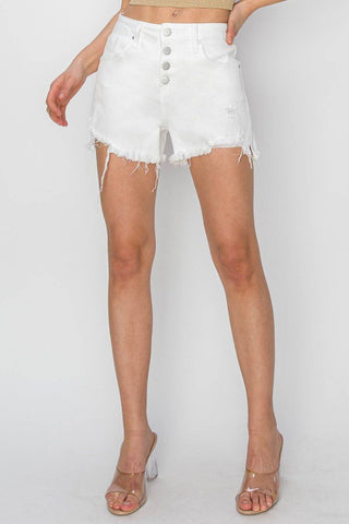 RISEN Button Fly Frayed Hem Denim Shorts - 1985 the VAULT Boutique