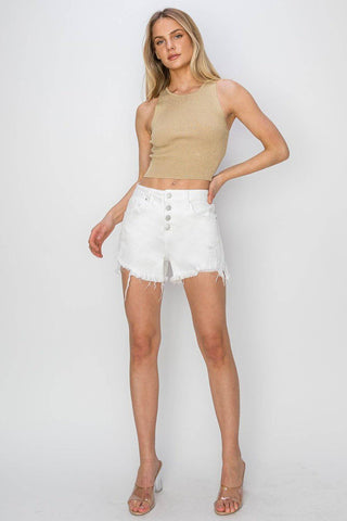 RISEN Button Fly Frayed Hem Denim Shorts - 1985 the VAULT Boutique