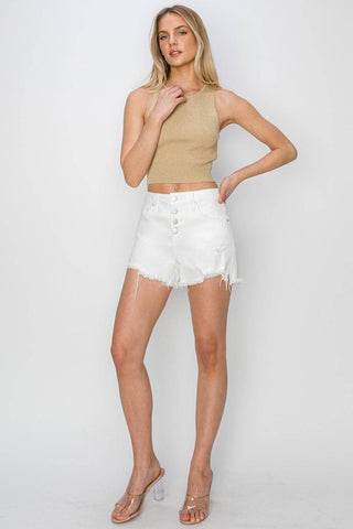 RISEN Button Fly Frayed Hem Denim Shorts - 1985 the VAULT Boutique