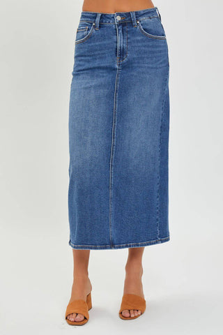 RISEN High Rise Back Slit Denim Skirt - 1985 the VAULT Boutique