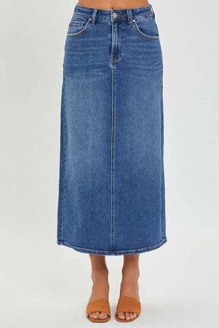 RISEN High Rise Back Slit Denim Skirt - 1985 the VAULT Boutique