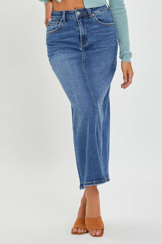 RISEN High Rise Back Slit Denim Skirt - 1985 the VAULT Boutique