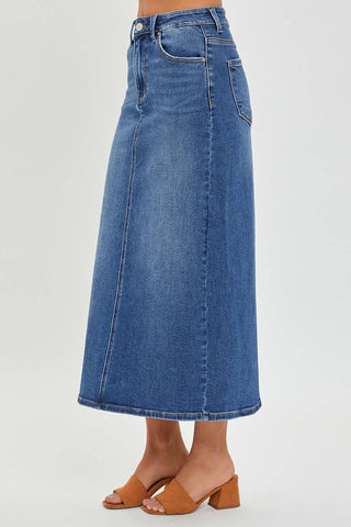 RISEN High Rise Back Slit Denim Skirt - 1985 the VAULT Boutique