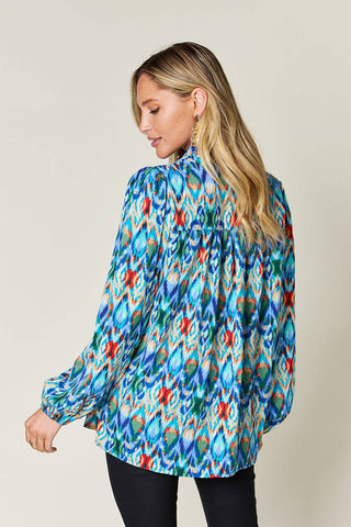 Double Take Full Size Printed Balloon Sleeve Blouse - 1985 the VAULT Boutique