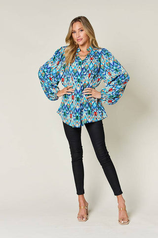 Double Take Full Size Printed Balloon Sleeve Blouse - 1985 the VAULT Boutique