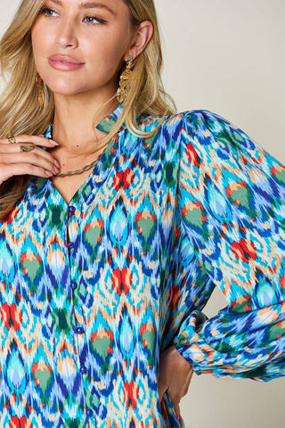 Double Take Full Size Printed Balloon Sleeve Blouse - 1985 the VAULT Boutique