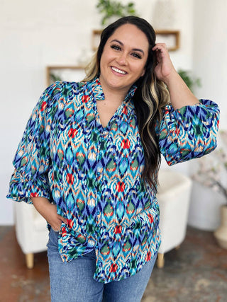 Double Take Full Size Printed Balloon Sleeve Blouse - 1985 the VAULT Boutique