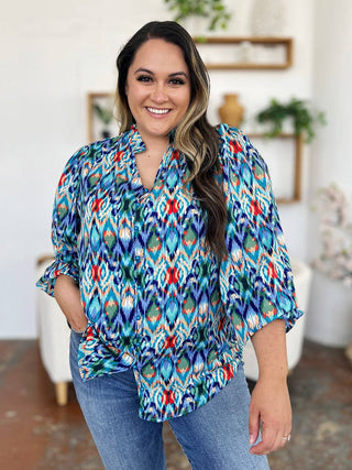 Double Take Full Size Printed Balloon Sleeve Blouse - 1985 the VAULT Boutique