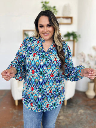 Double Take Full Size Printed Balloon Sleeve Blouse - 1985 the VAULT Boutique