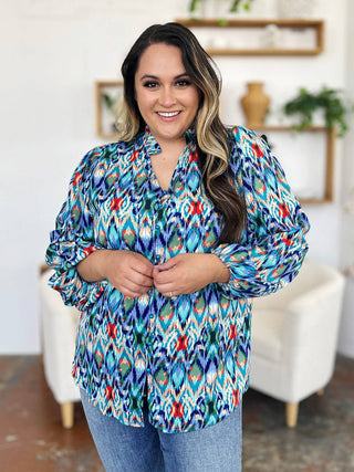 Double Take Full Size Printed Balloon Sleeve Blouse - 1985 the VAULT Boutique