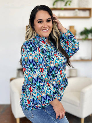 Double Take Full Size Printed Balloon Sleeve Blouse - 1985 the VAULT Boutique