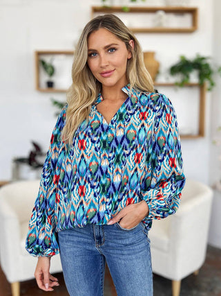 Double Take Full Size Printed Balloon Sleeve Blouse - 1985 the VAULT Boutique