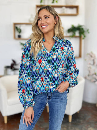 Double Take Full Size Printed Balloon Sleeve Blouse - 1985 the VAULT Boutique