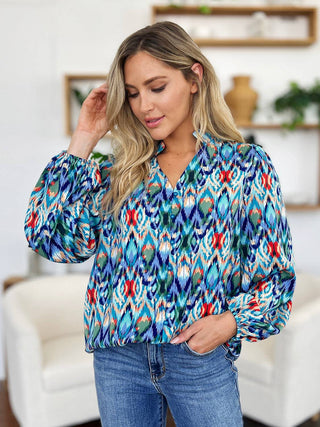 Double Take Full Size Printed Balloon Sleeve Blouse - 1985 the VAULT Boutique