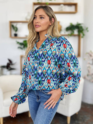 Double Take Full Size Printed Balloon Sleeve Blouse - 1985 the VAULT Boutique