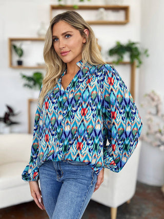 Double Take Full Size Printed Balloon Sleeve Blouse - 1985 the VAULT Boutique