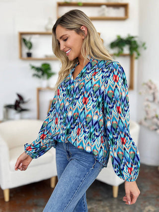 Double Take Full Size Printed Balloon Sleeve Blouse - 1985 the VAULT Boutique