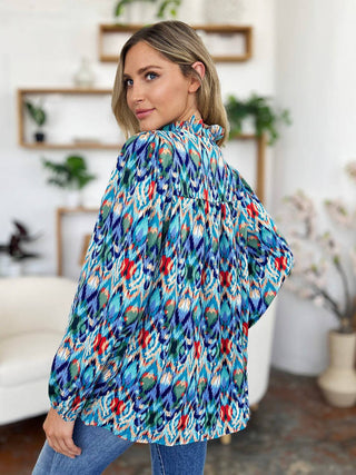 Double Take Full Size Printed Balloon Sleeve Blouse - 1985 the VAULT Boutique