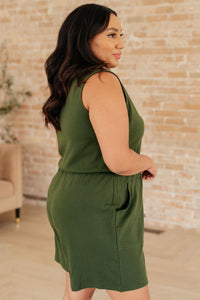 Sleeveless V - Neck Romper in Army Green - Happily Ever Atchison Shop Co.