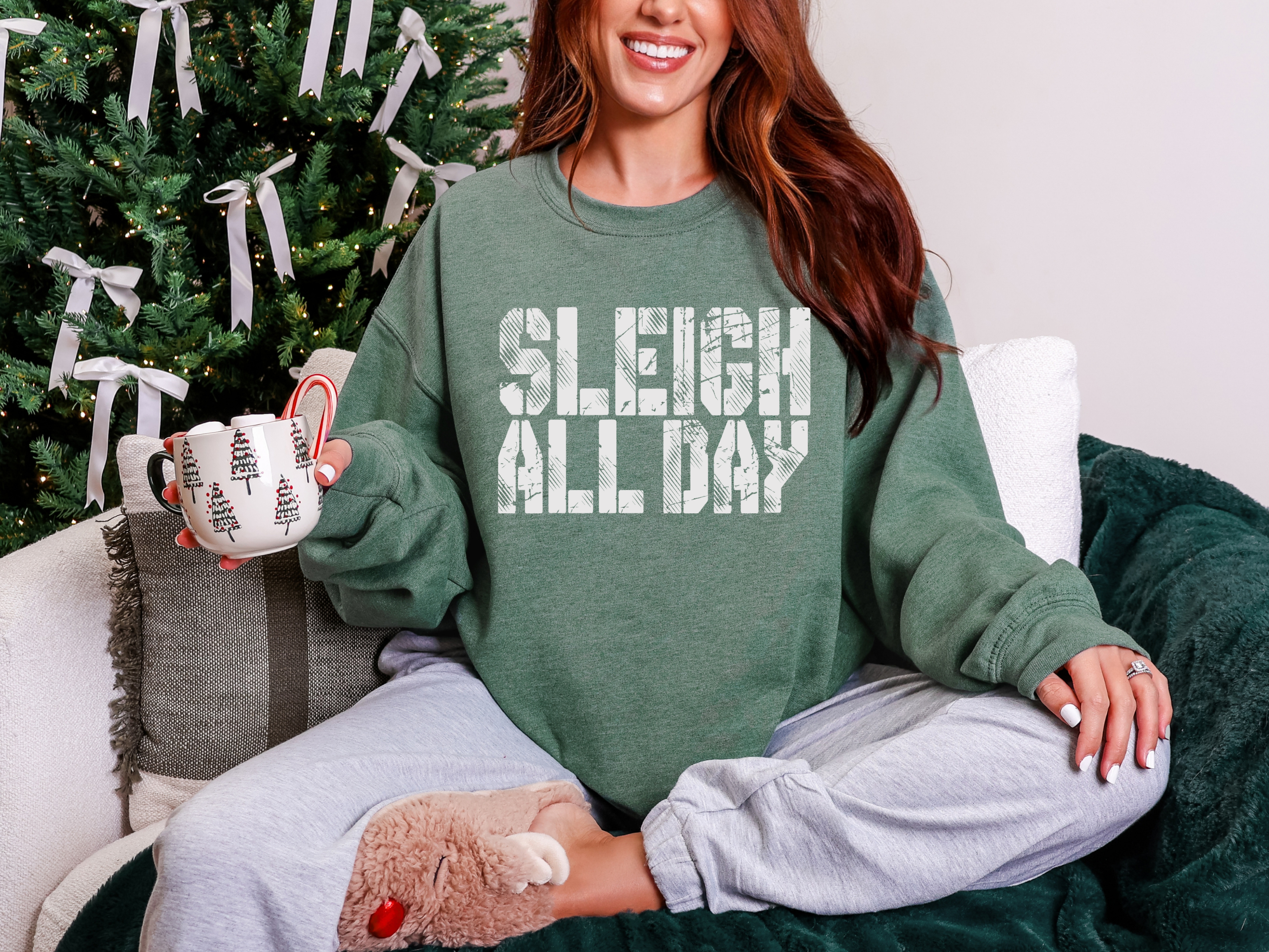 Sleigh All Day Evergreen Graphic Tee and Sweatshirt