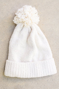 Slouchy Boucle Pom Beanie In Ivory - Happily Ever Atchison Shop Co.