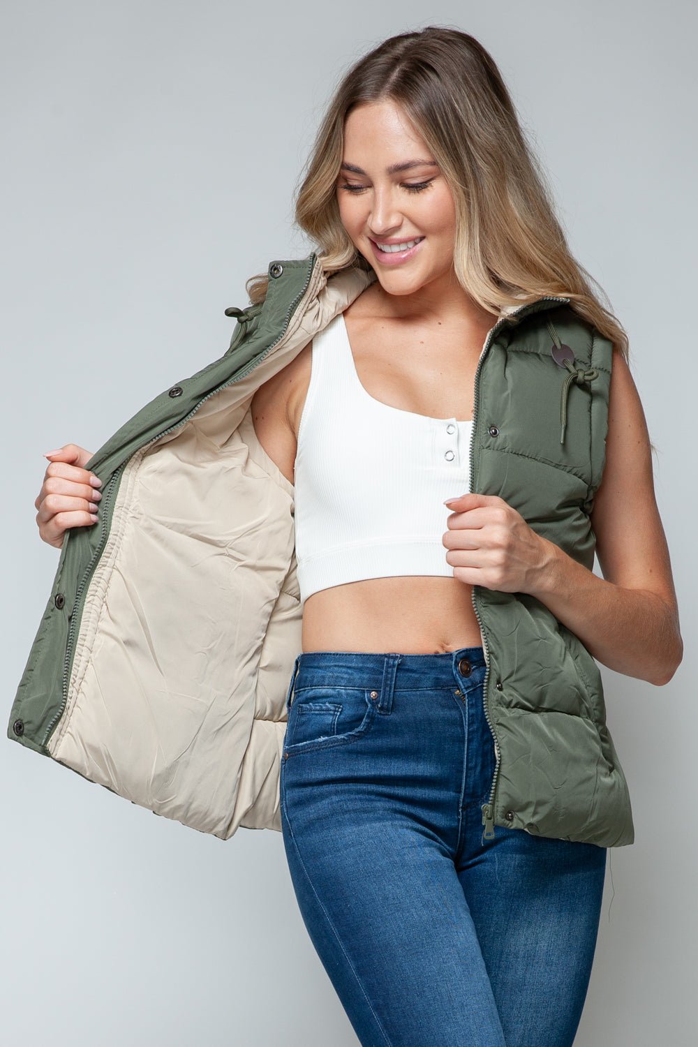 Snobbish Snap and Zip Closure Hooded Vest - Happily Ever Atchison Shop Co.