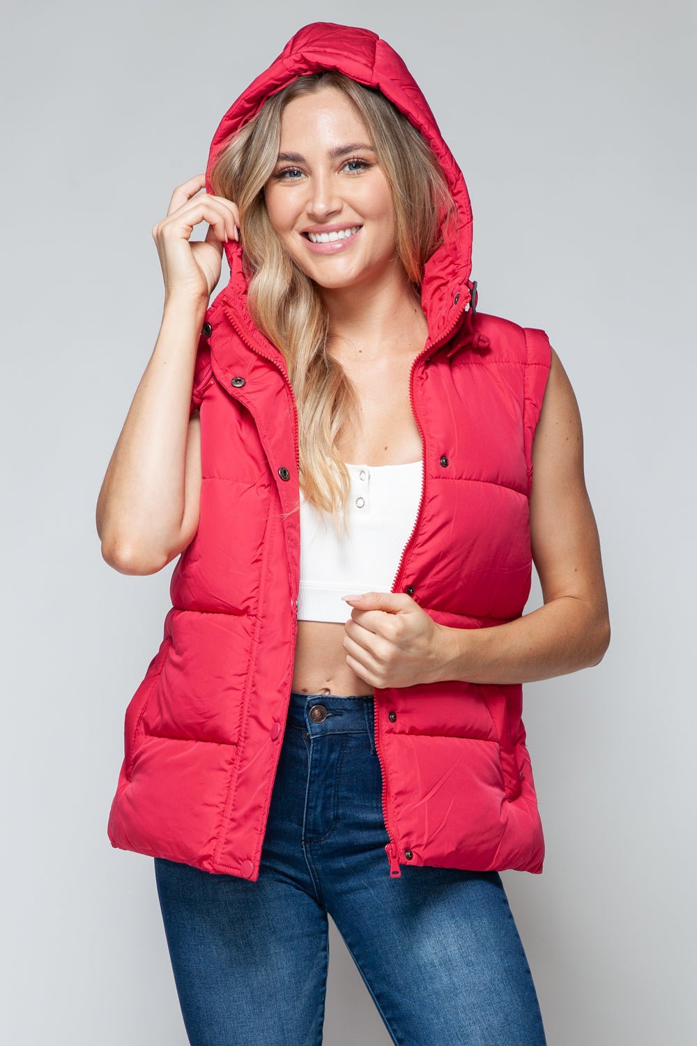 Snobbish Snap and Zip Closure Hooded Vest - Happily Ever Atchison Shop Co.