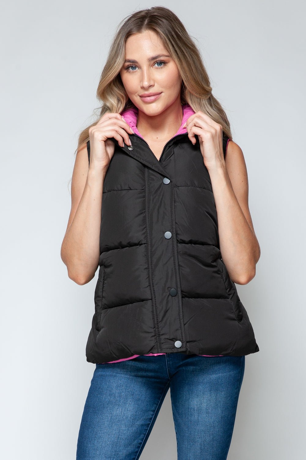 Snobbish Snap and Zip Closure Hooded Vest - Happily Ever Atchison Shop Co.