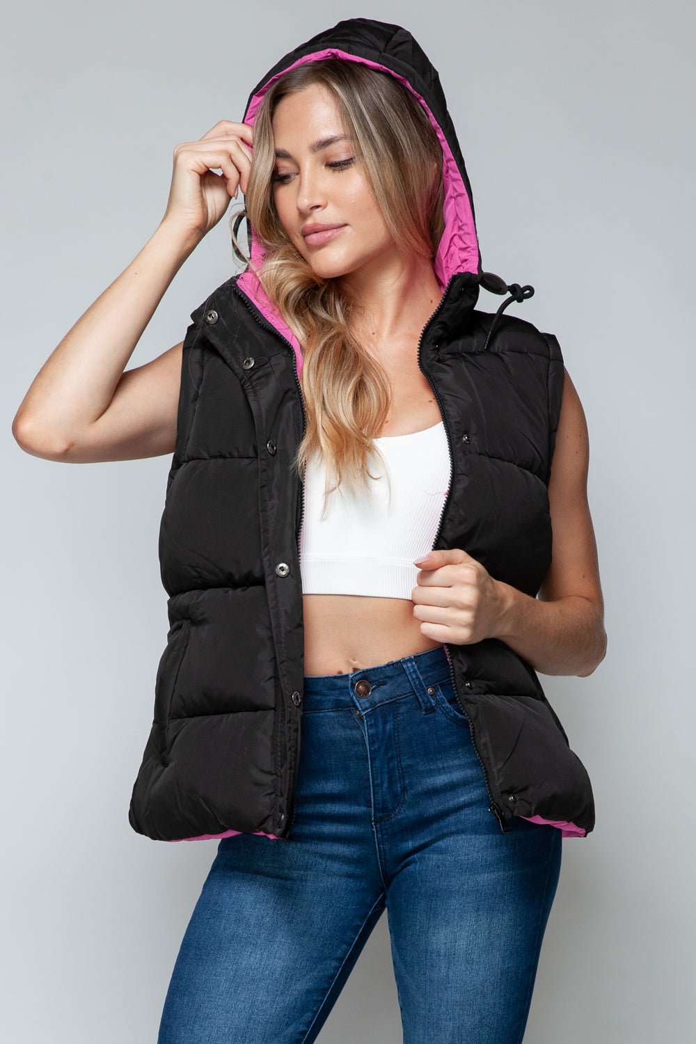 Snobbish Snap and Zip Closure Hooded Vest - Happily Ever Atchison Shop Co.