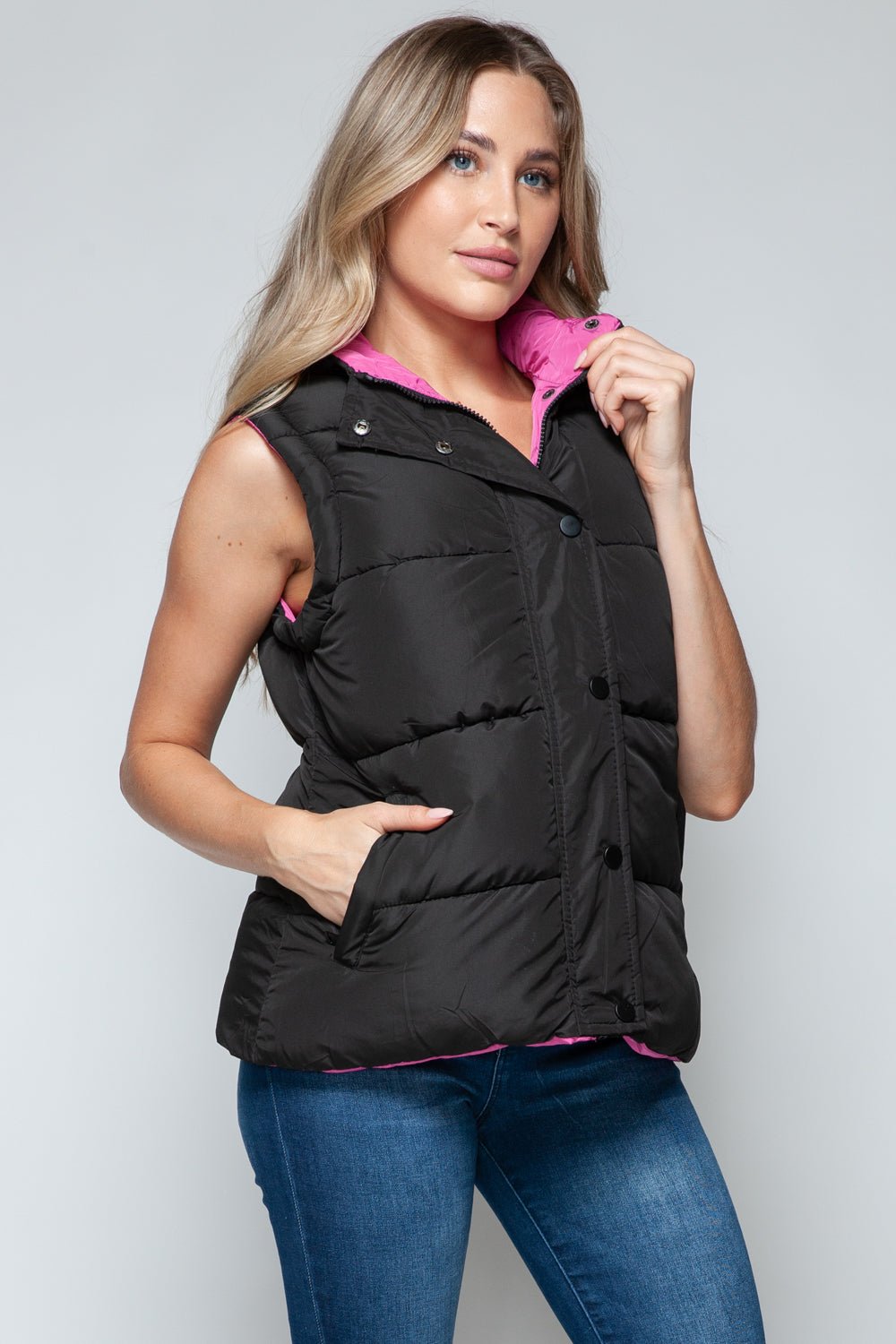 Snobbish Snap and Zip Closure Hooded Vest - Happily Ever Atchison Shop Co.