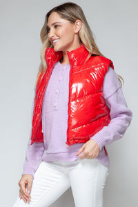 Snobbish Zip Up Turtleneck Shiny Quilted Vest - Happily Ever Atchison Shop Co.