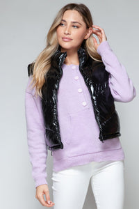 Snobbish Zip Up Turtleneck Shiny Quilted Vest - Happily Ever Atchison Shop Co.