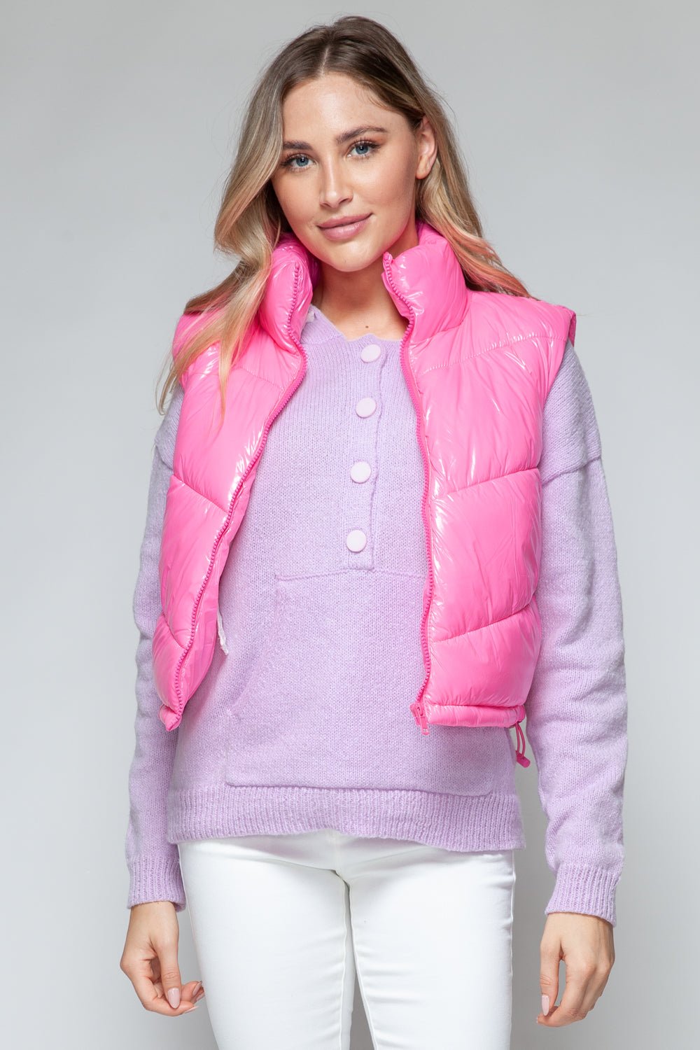 Snobbish Zip Up Turtleneck Shiny Quilted Vest - Happily Ever Atchison Shop Co.