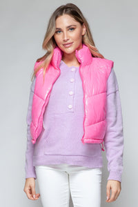 Snobbish Zip Up Turtleneck Shiny Quilted Vest - Happily Ever Atchison Shop Co.