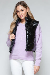 Snobbish Zip Up Turtleneck Shiny Quilted Vest - Happily Ever Atchison Shop Co.