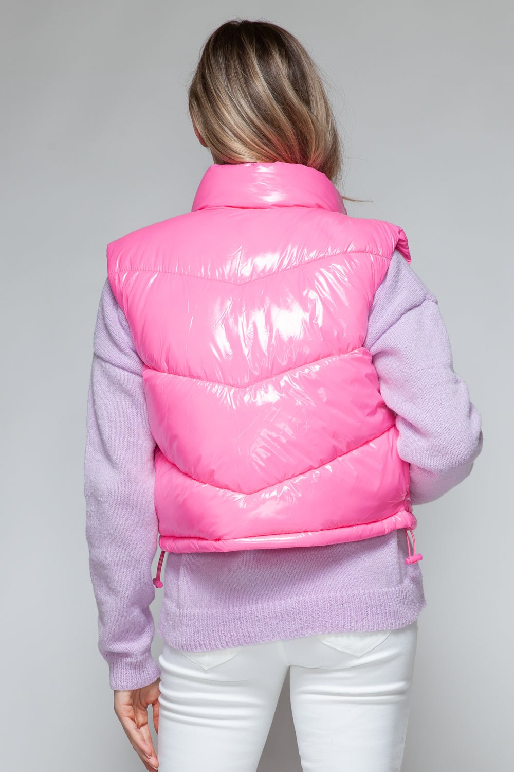 Snobbish Zip Up Turtleneck Shiny Quilted Vest - Happily Ever Atchison Shop Co.