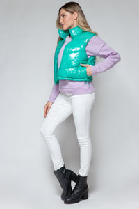 Snobbish Zip Up Turtleneck Shiny Quilted Vest - Happily Ever Atchison Shop Co.