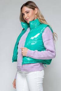 Snobbish Zip Up Turtleneck Shiny Quilted Vest - Happily Ever Atchison Shop Co.