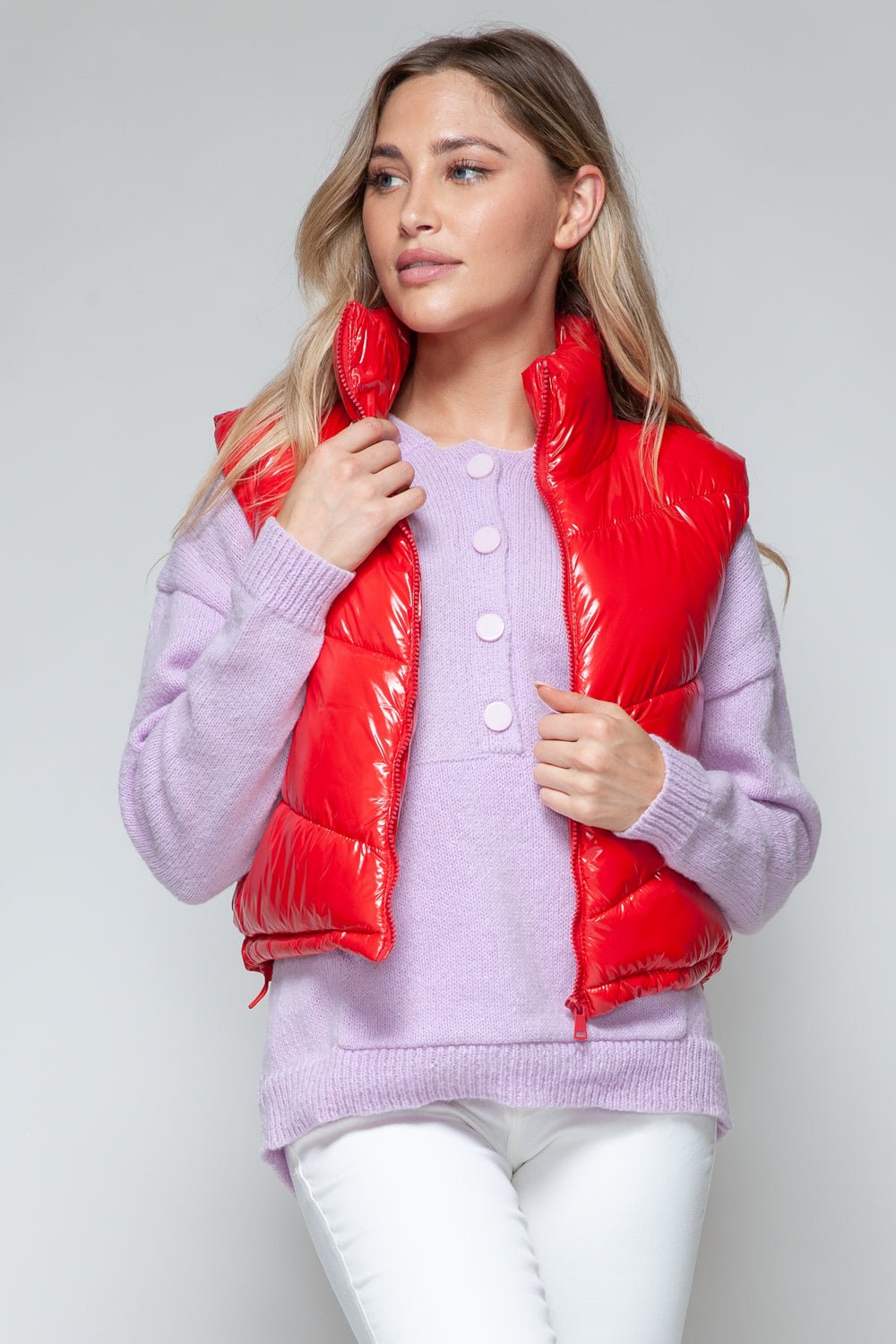 Snobbish Zip Up Turtleneck Shiny Quilted Vest - Happily Ever Atchison Shop Co.