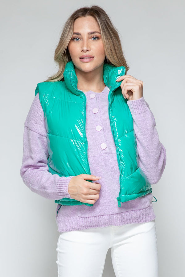 Snobbish Zip Up Turtleneck Shiny Quilted Vest - Happily Ever Atchison Shop Co.