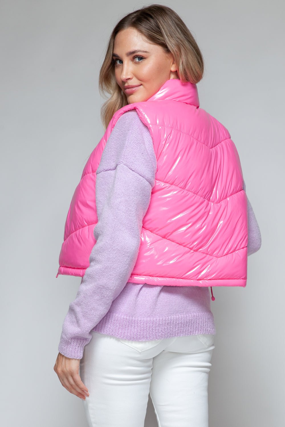 Snobbish Zip Up Turtleneck Shiny Quilted Vest - Happily Ever Atchison Shop Co.