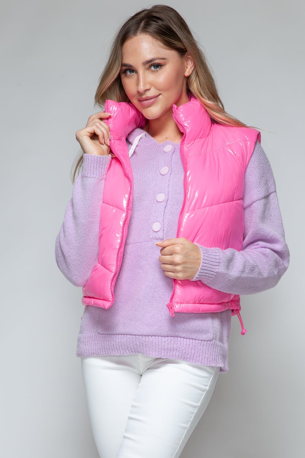 Snobbish Zip Up Turtleneck Shiny Quilted Vest - Happily Ever Atchison Shop Co.