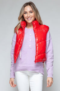 Snobbish Zip Up Turtleneck Shiny Quilted Vest - Happily Ever Atchison Shop Co.