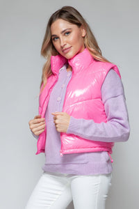 Snobbish Zip Up Turtleneck Shiny Quilted Vest - Happily Ever Atchison Shop Co.