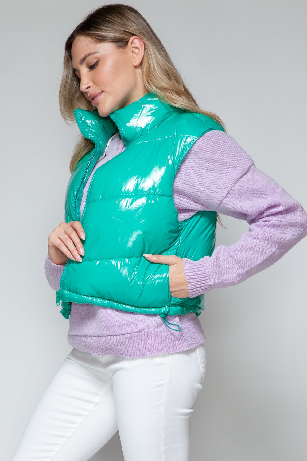 Snobbish Zip Up Turtleneck Shiny Quilted Vest - Happily Ever Atchison Shop Co.