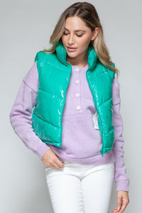 Snobbish Zip Up Turtleneck Shiny Quilted Vest - Happily Ever Atchison Shop Co.